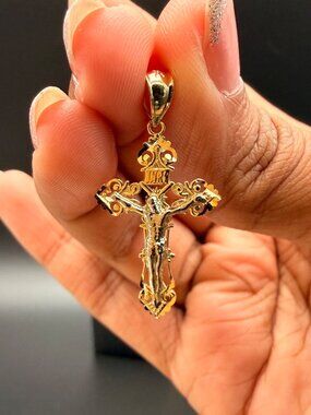 14K Two Tone Gold Crucufix pendant